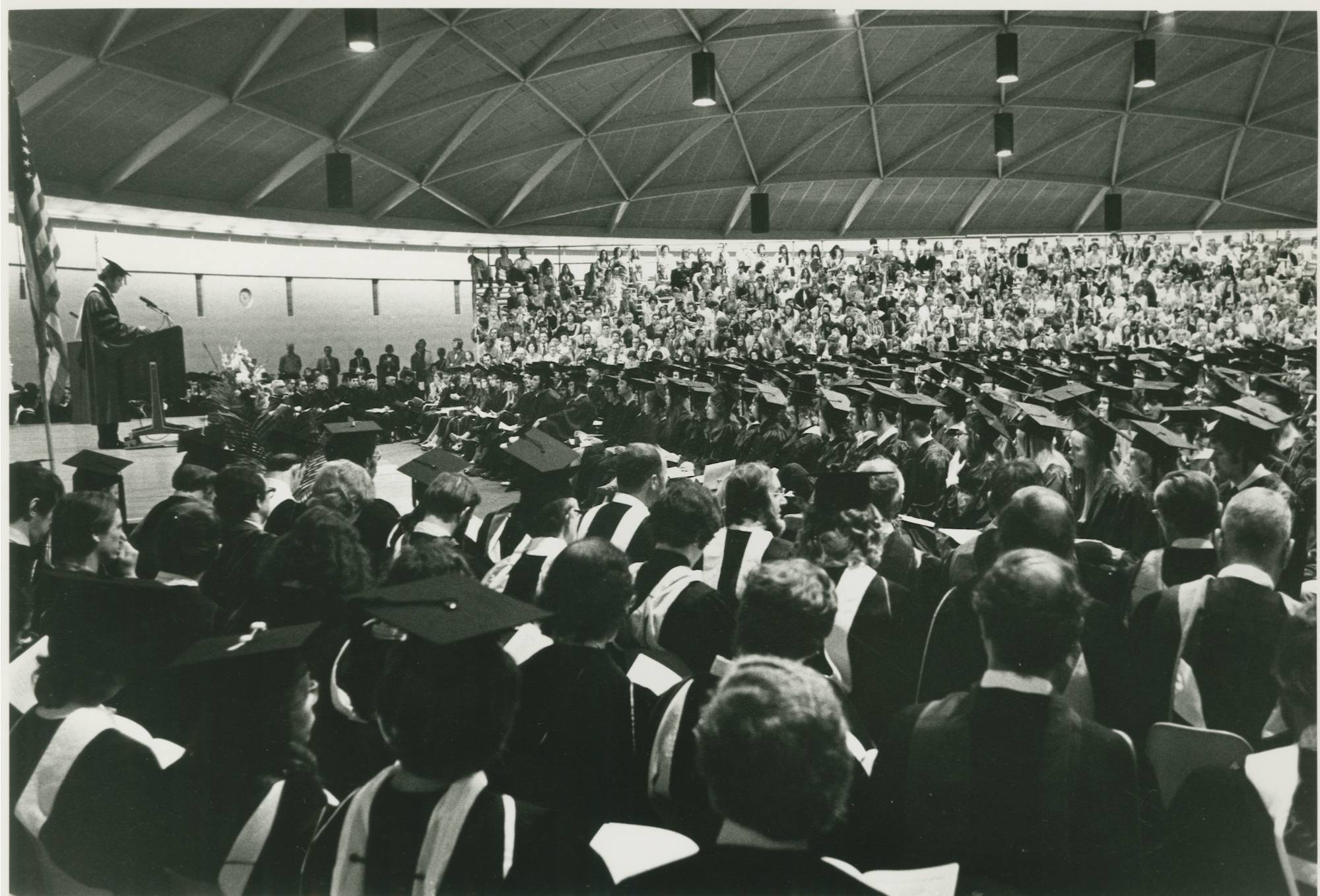 Faculty, graduates, families, and friends at Grand Valley's Commencement ceremony in 1973.